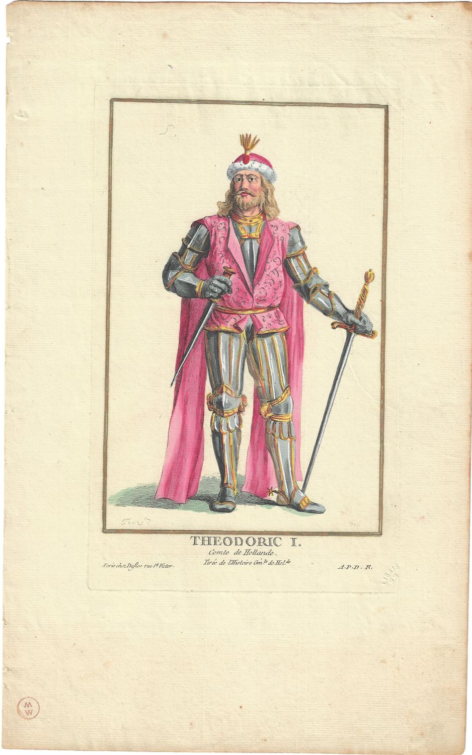 1784 Copper Engraving by Pierre Duflos w/ ohc - Theodoric I