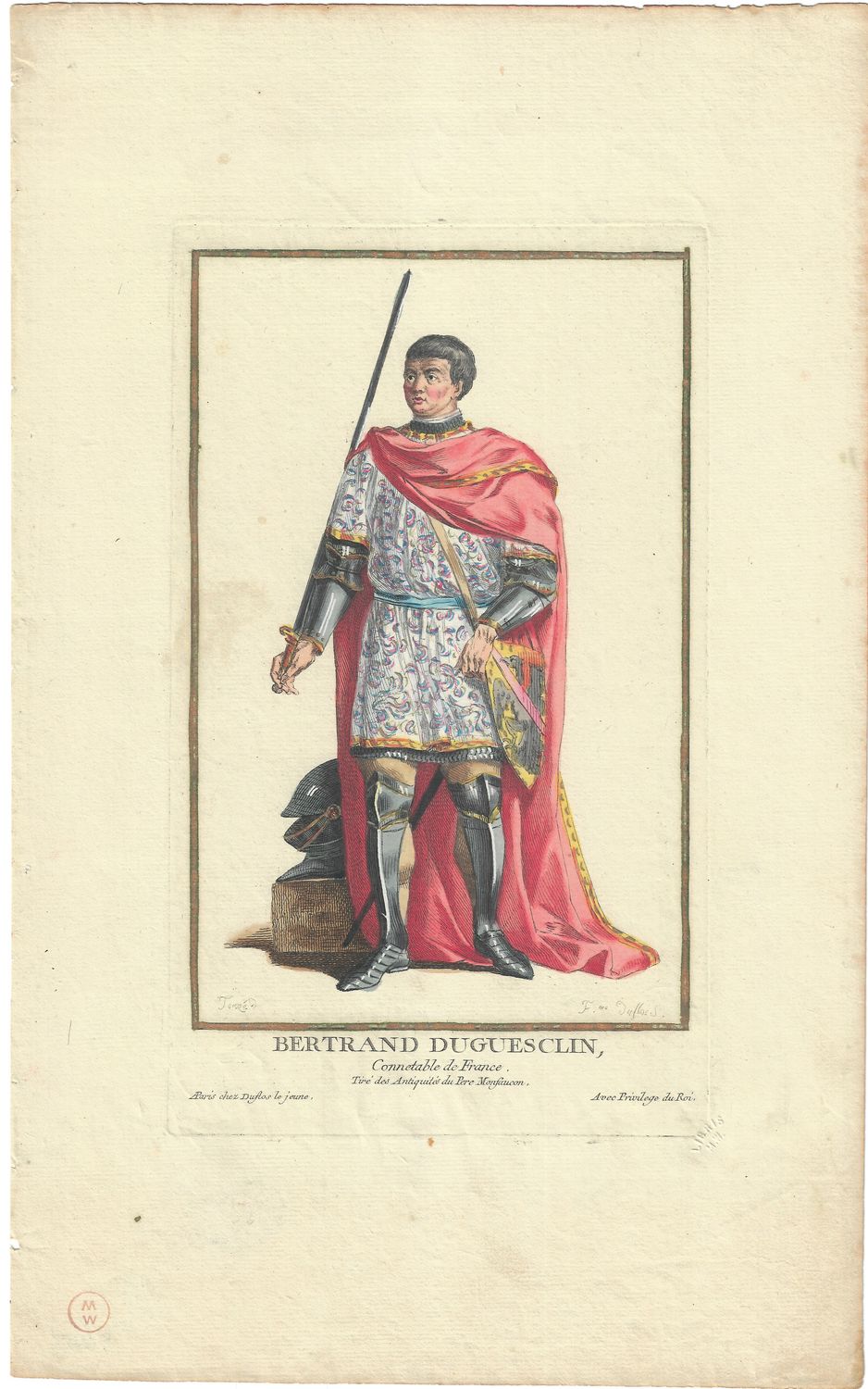 1784 Copper Engraving by Pierre Duflos w/ ohc -Bertrand Duguesclin