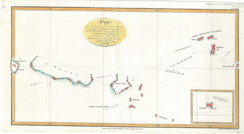 1821 Chart of the Tuamoto Islands in French Oceania