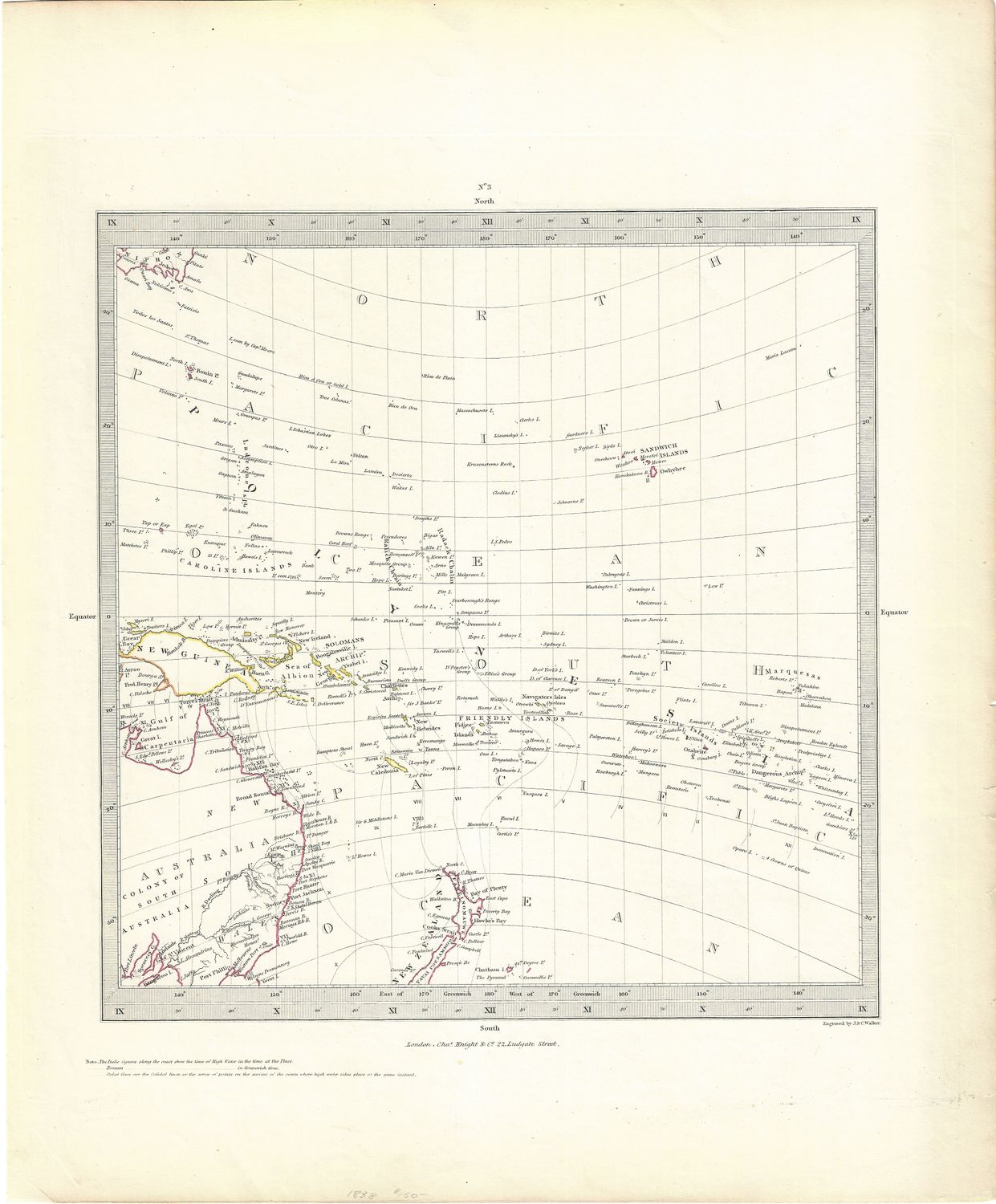1838 Map of Polynesia by J. &amp; C. Walker