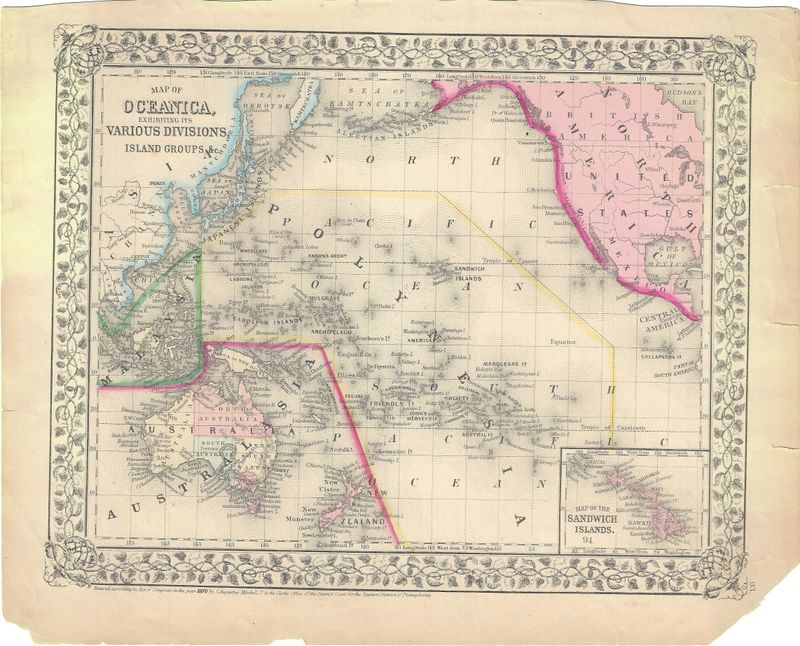 1870 Map of Oceanica by S. Augutus Mitchell 
