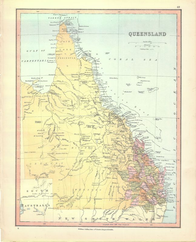1871 Map of Queensland by William Collins &amp; Sons