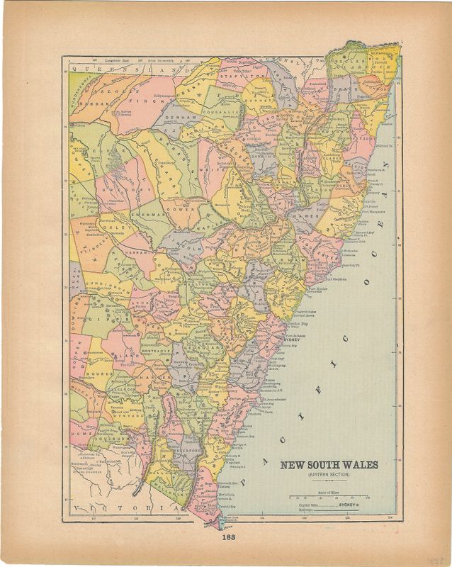 1887 Map of New South Wales - Eastern Section by the Atlas Publishing Chicago