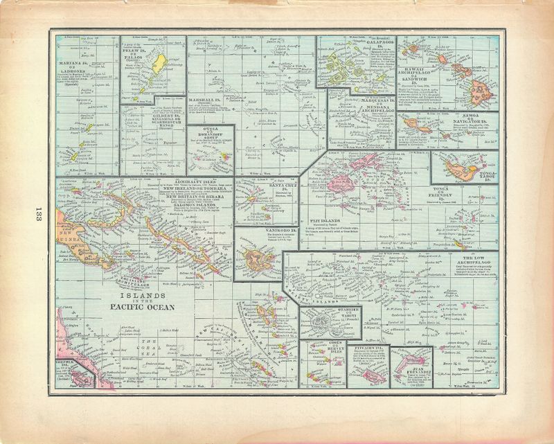 1899 Map of the Islands of the Pacific Ocean by George Cram