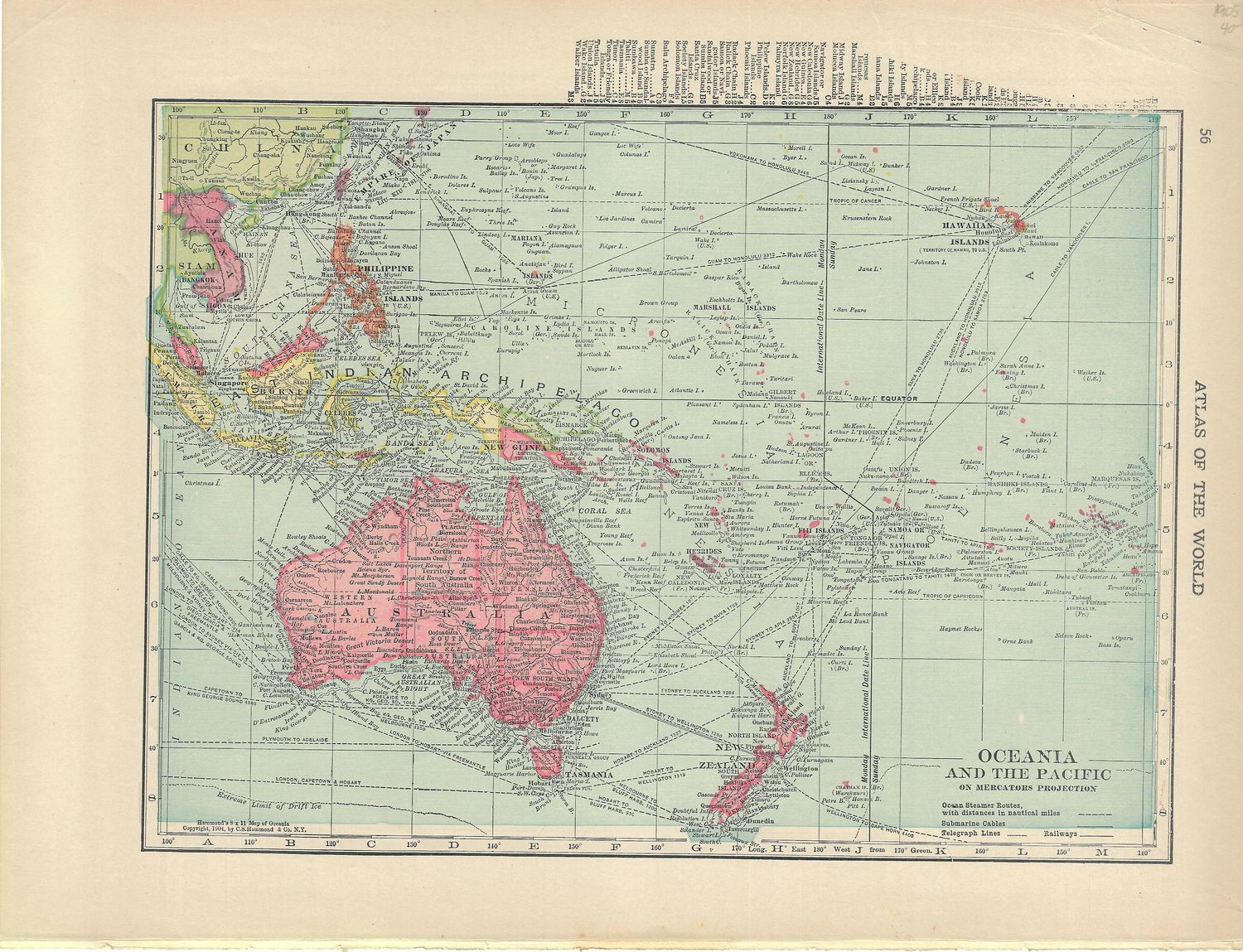 1904 Hammond&#39;s Map of Oceania &amp; the Pacific