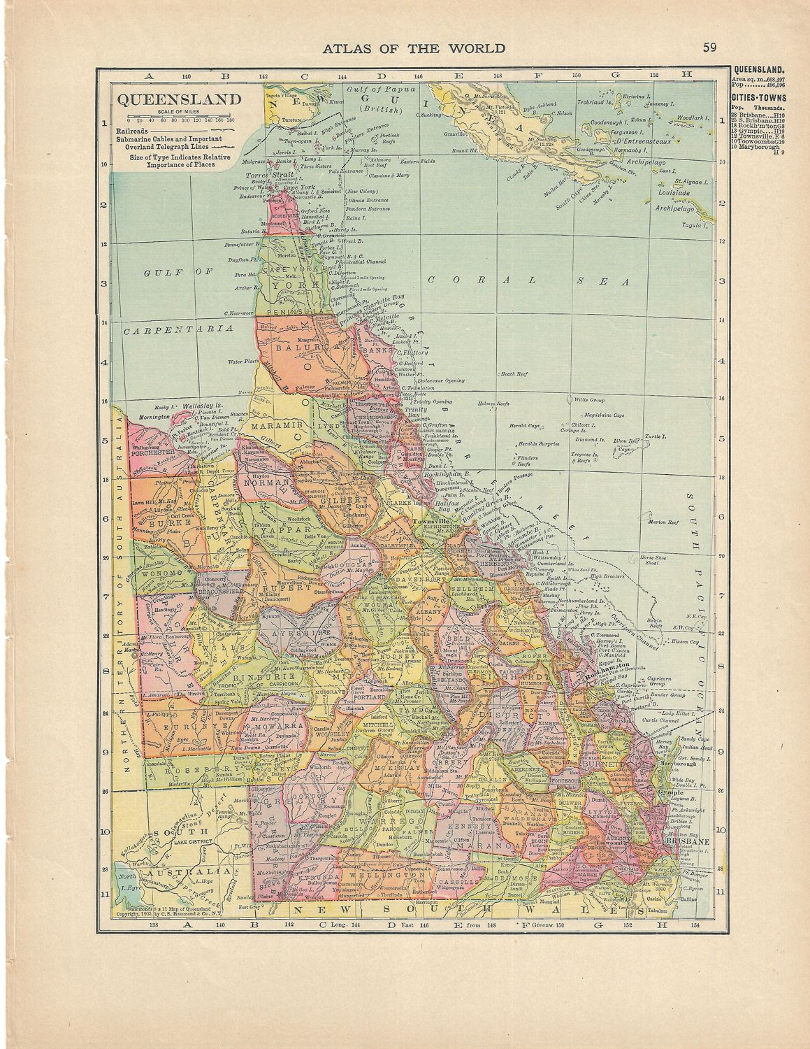 1905 Hammond&#39;s Map of Queensland