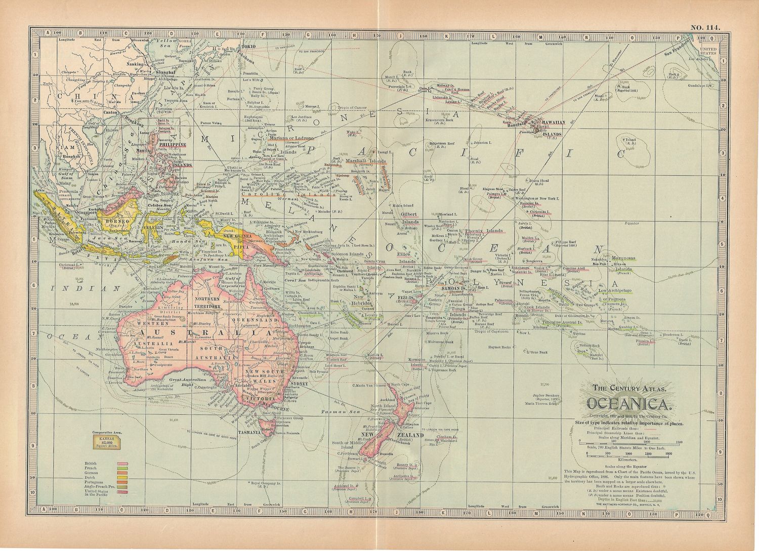1911 Century Atlas Map of Oceanica