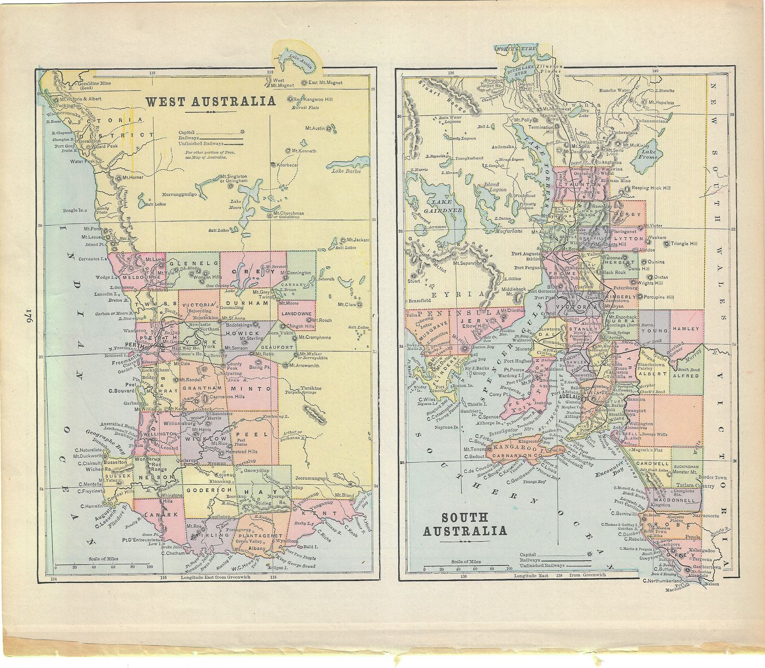 1910 Map of West &amp; South Australia by the Atlas Publishing Co.