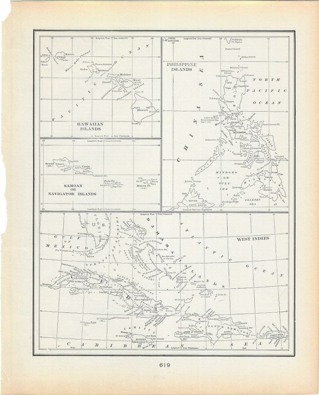 1911 Map of Hawaii, the Philippines &amp; the West Indies by George Cram