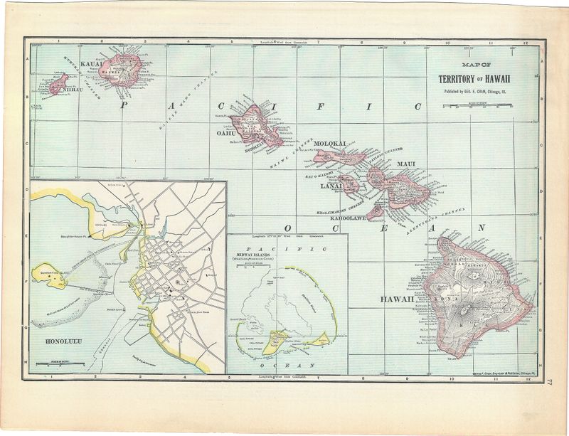 1911 Map of the Territory of Hawaii by George Cram