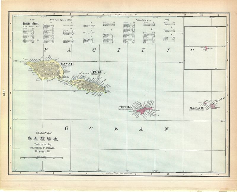 1911 Map of Samoa by George Cram