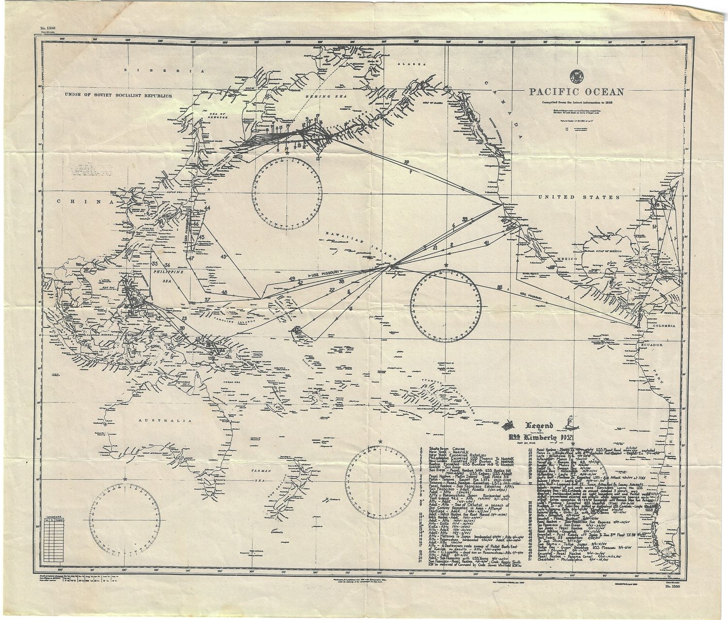 1945 Map of the Pacific Ocean from the USS Kimberly