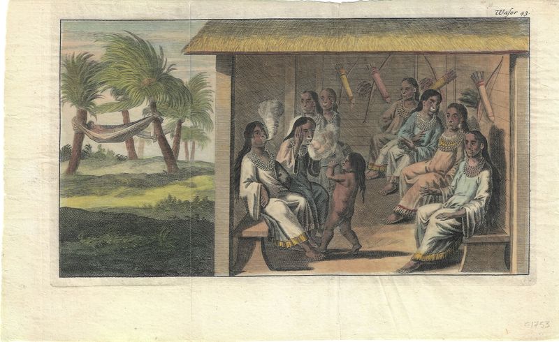 1753 View of South Pacific from Anson's Voyage with hand color