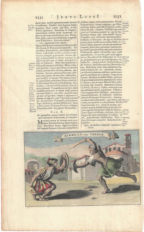 1701 Copper Engraving of Myrmillo cum Threce