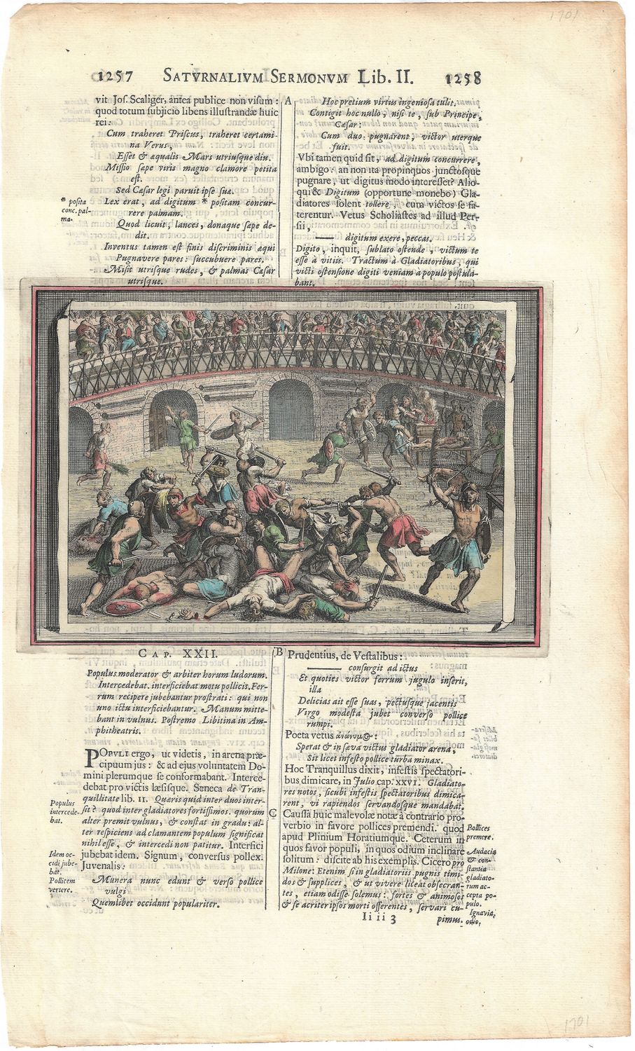 1701 Copper Engraving of Satvrnalivm Sermonvm Battle Scene Lib. II