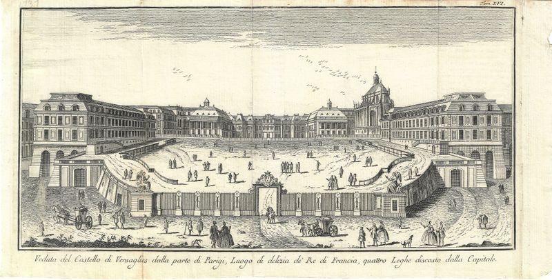 1737 Copper Engraving of Castello di Versaglies (Chateau Versailles)