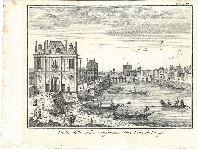 1740 Copper Engraved View of the Port in Parigi, Italy