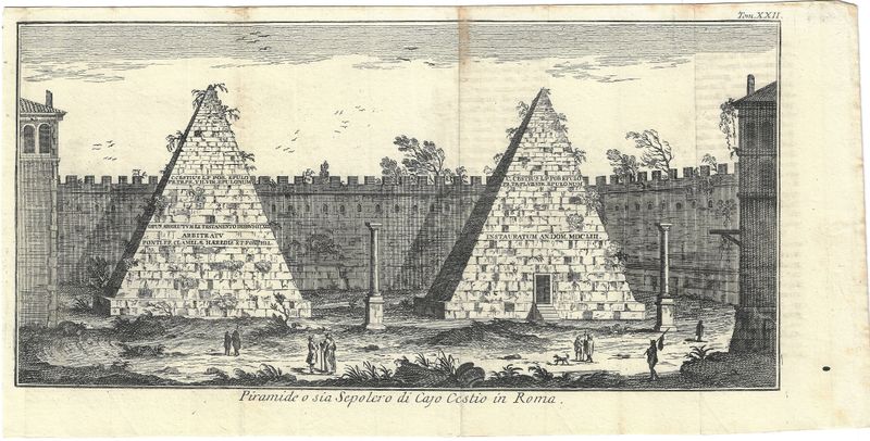 1745 Copper Engraved View of Piramide o sia Sepolcro di Cajo Cestio in Roma