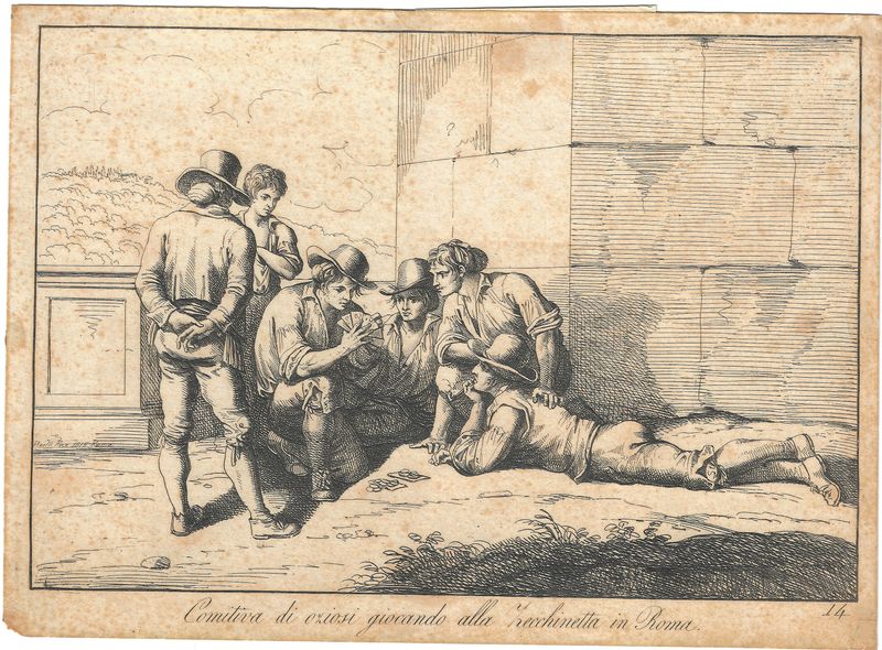 1810 View of Street Gamblers in Rome by Bartolomeo Pinelli.