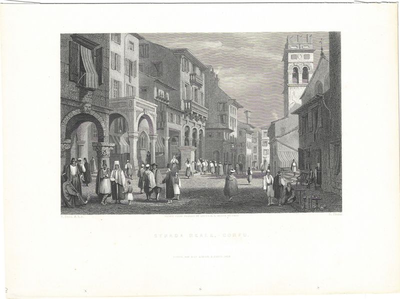 1839 View of Strada Reale in Corfu, Greece