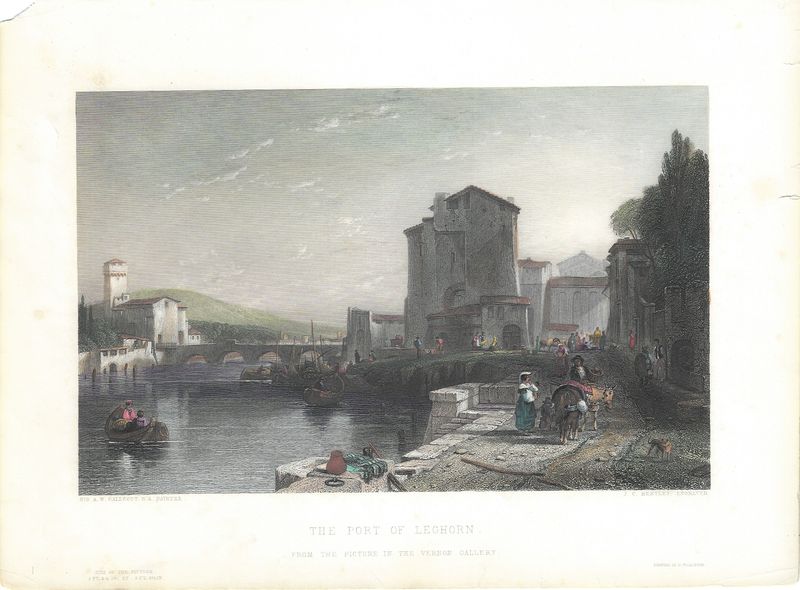 1844 Steel Engraved View of The Port of Leghorn w/ohc