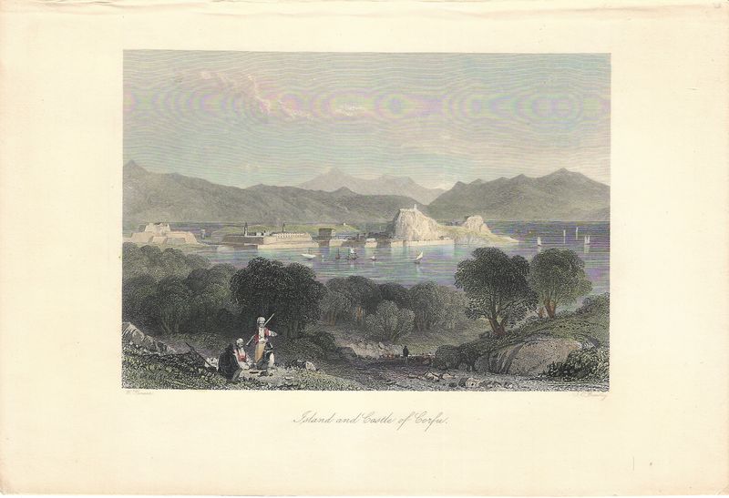 1850 View of the Island and Castle of Corfu (Greece) w/ hc