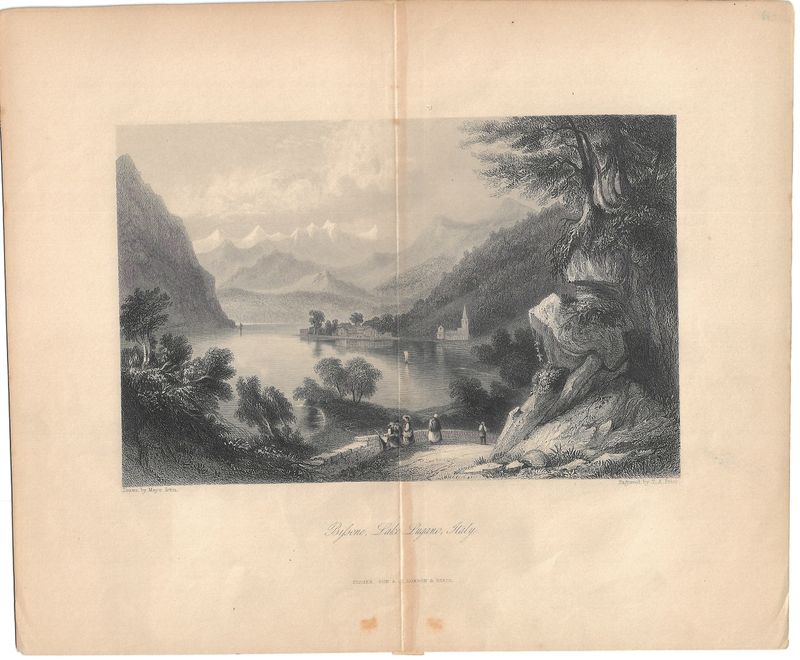 1855 Steel Engraved View of Bilsone, Lake Lugano Italy