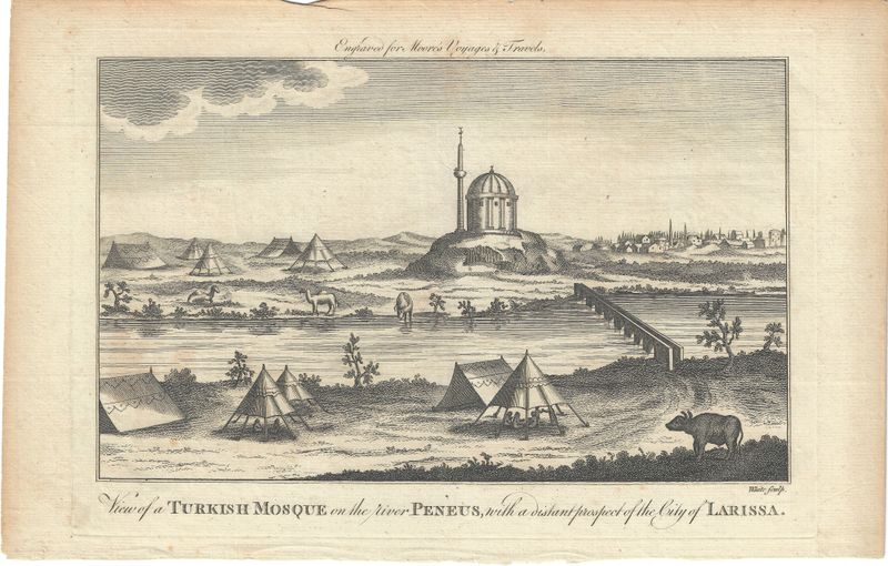 1784 View of a Turkish Mosque on ther River Peneus from Moore's Voyages and Travels
