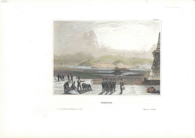 1844 View of Messina w/ Hand Color by Myer