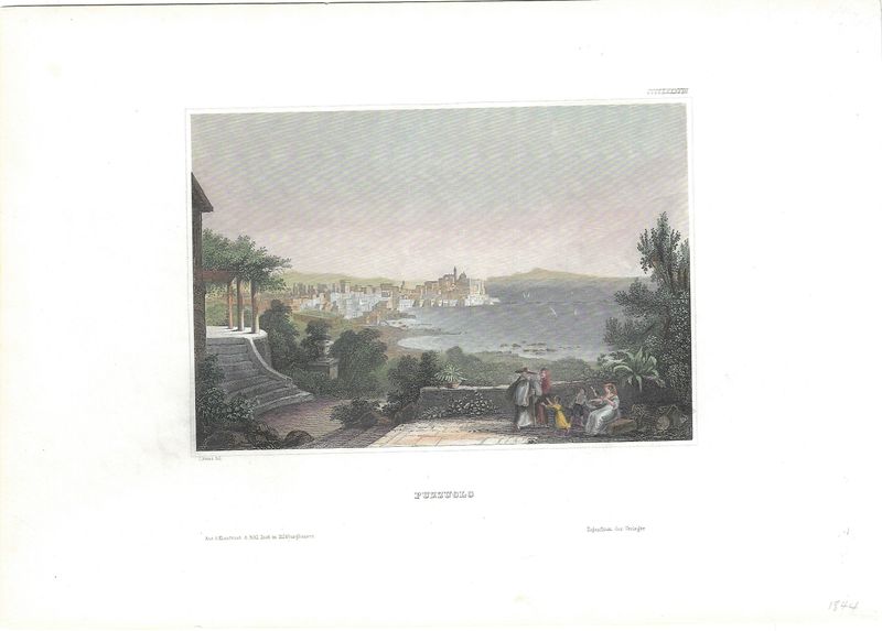 1844 View of Puzzuolo w/ Hand Color by Myer