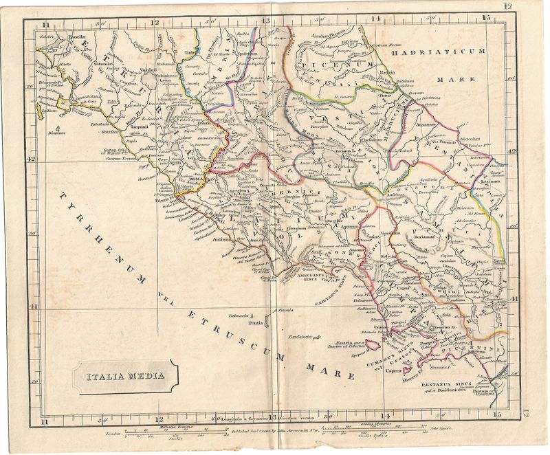 1840 Map of Central Italy by John Arrowsmith