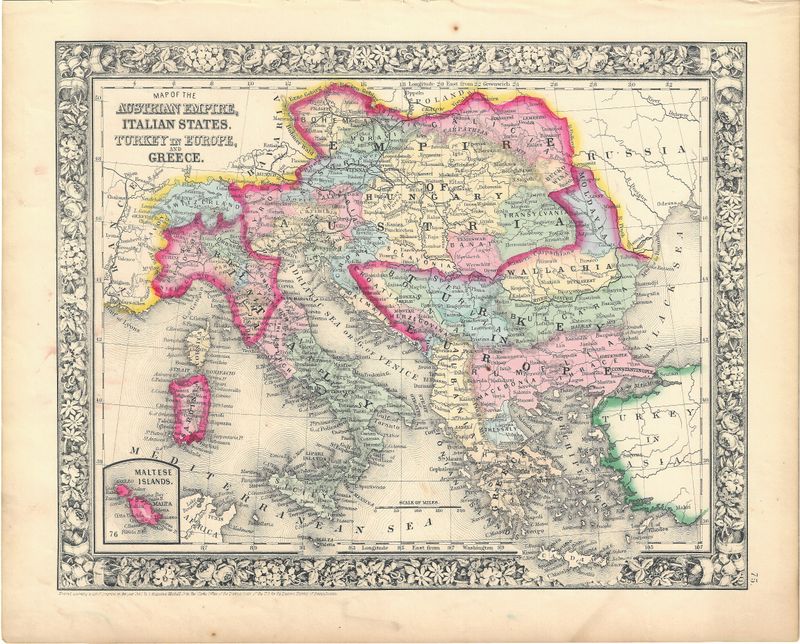 1860 Map of the Austrian Empire &amp; Italian States by S. Augustus Mitchell