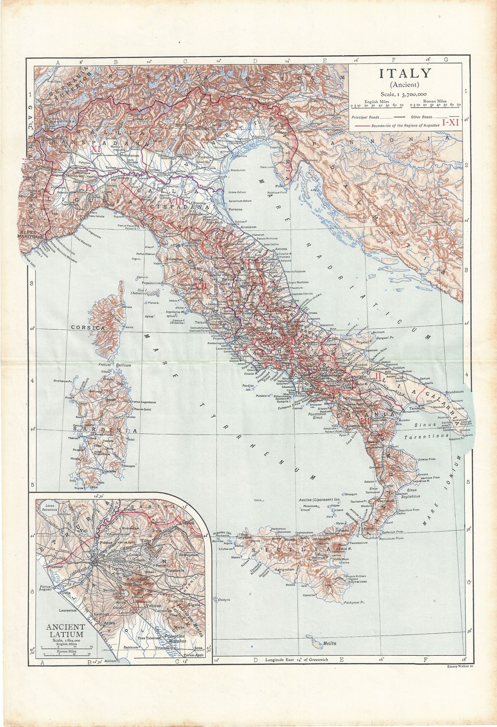 1891 Map of Ancient Italy by Emory Walker