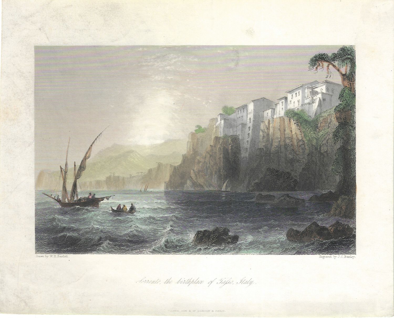 1830 View of Sorrento Italy w/ hand color