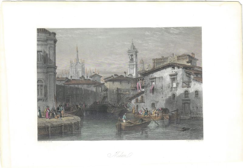 1840 View of Milan,Italy w/ Hand Color