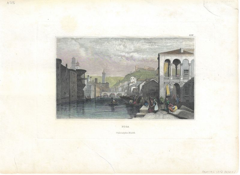 1845 View of Pisa Italy w/ Hand Color