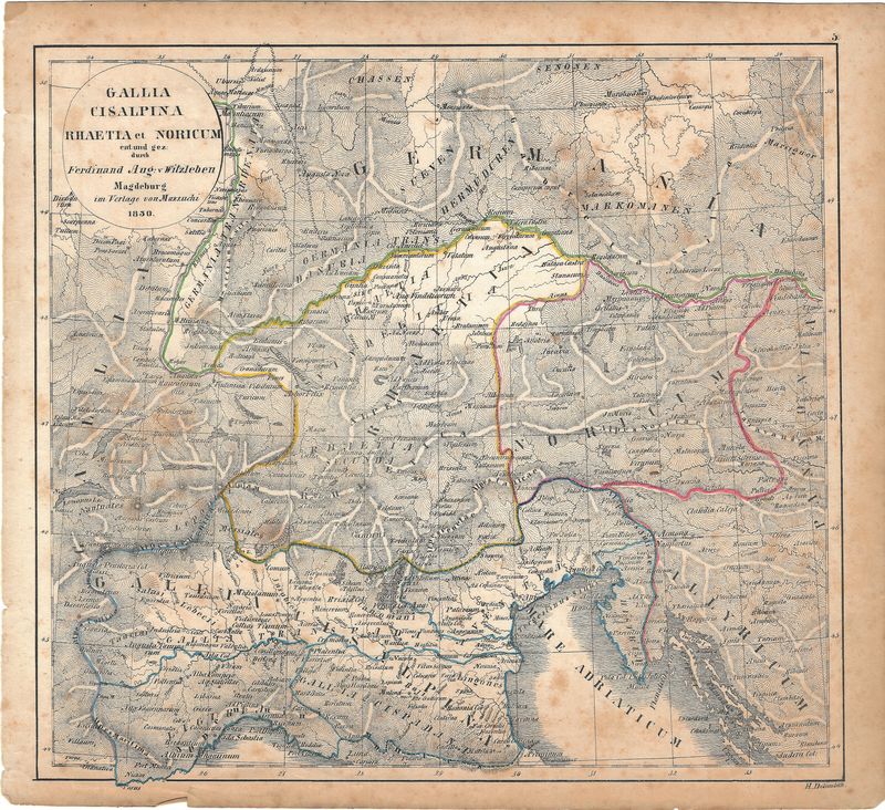 1830 Map of Gallia Cisalpina Rhaetia et Noricum by Witzleben