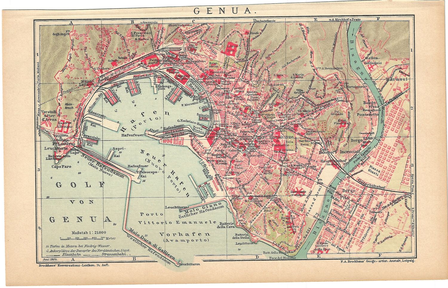 1912 Map of Genoa by FA Brockhaus