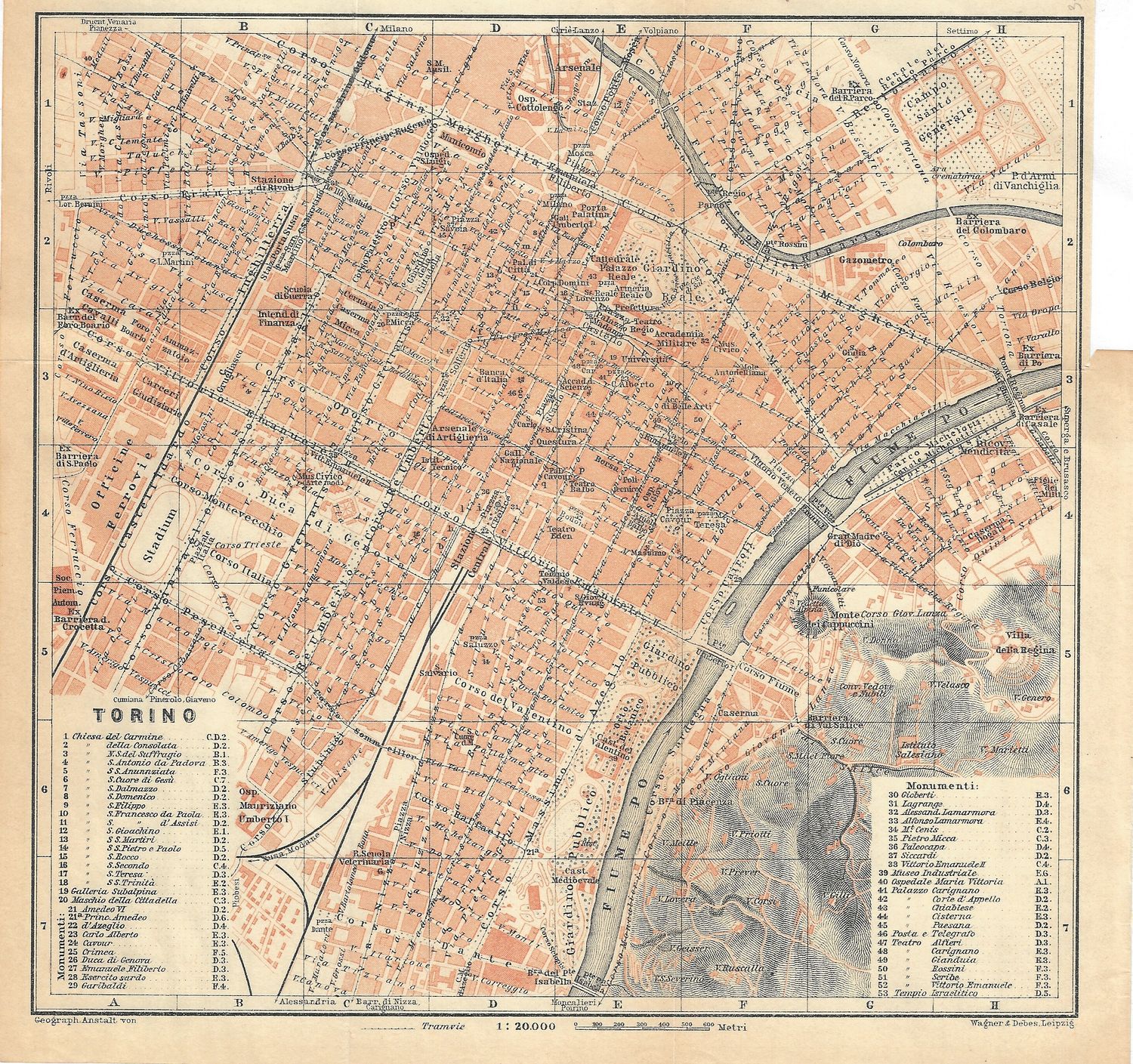 1921 Map of Torino by Leipzig &amp; Wagner for Beadekker's Guide