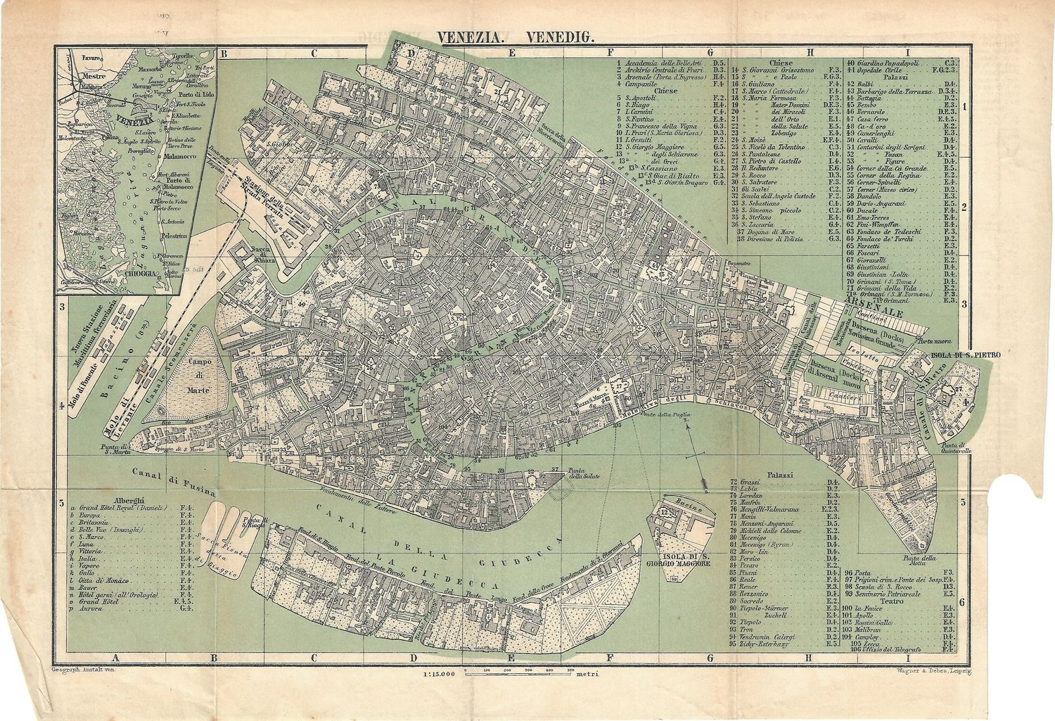 1921 Map of Venice by Leipzig &amp; Wagner for Beadekker's Guide