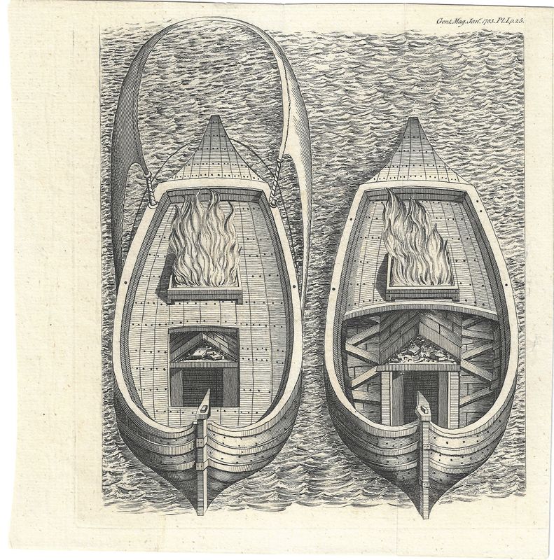 1783 Copper Engraved View of a Burning Boat from the Gentleman's Magazine