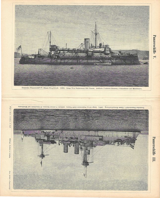 1912 Cross Section of German Armored Ships by Meyers Konv. Lexicon