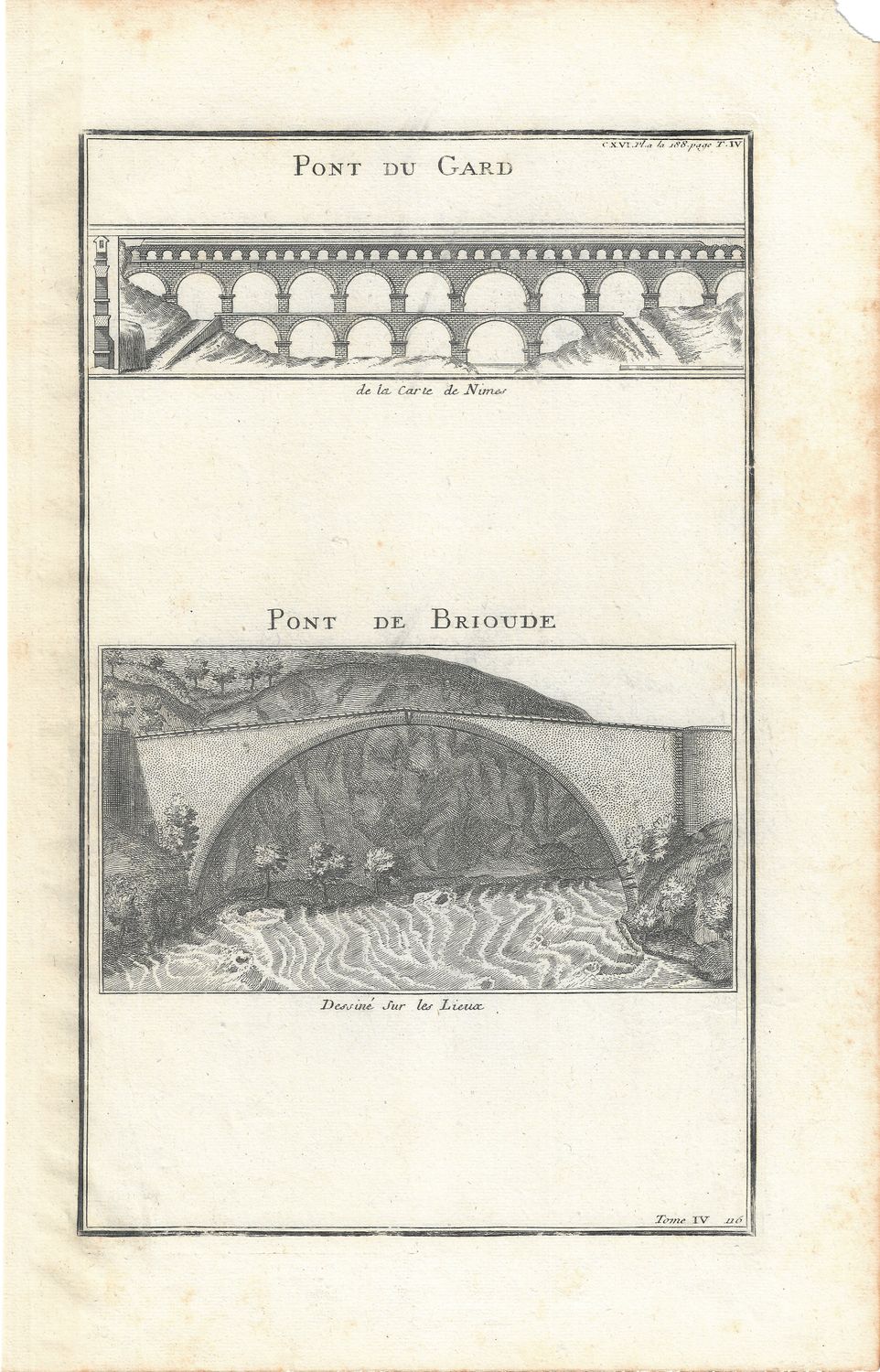 1778 View of Pont du Gard and Pont de Brioude in France