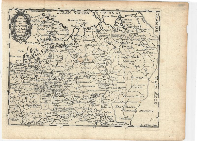 1680 Map of Russie Blanche et Moscovie by N. Sanson -White Russia and Moscovy