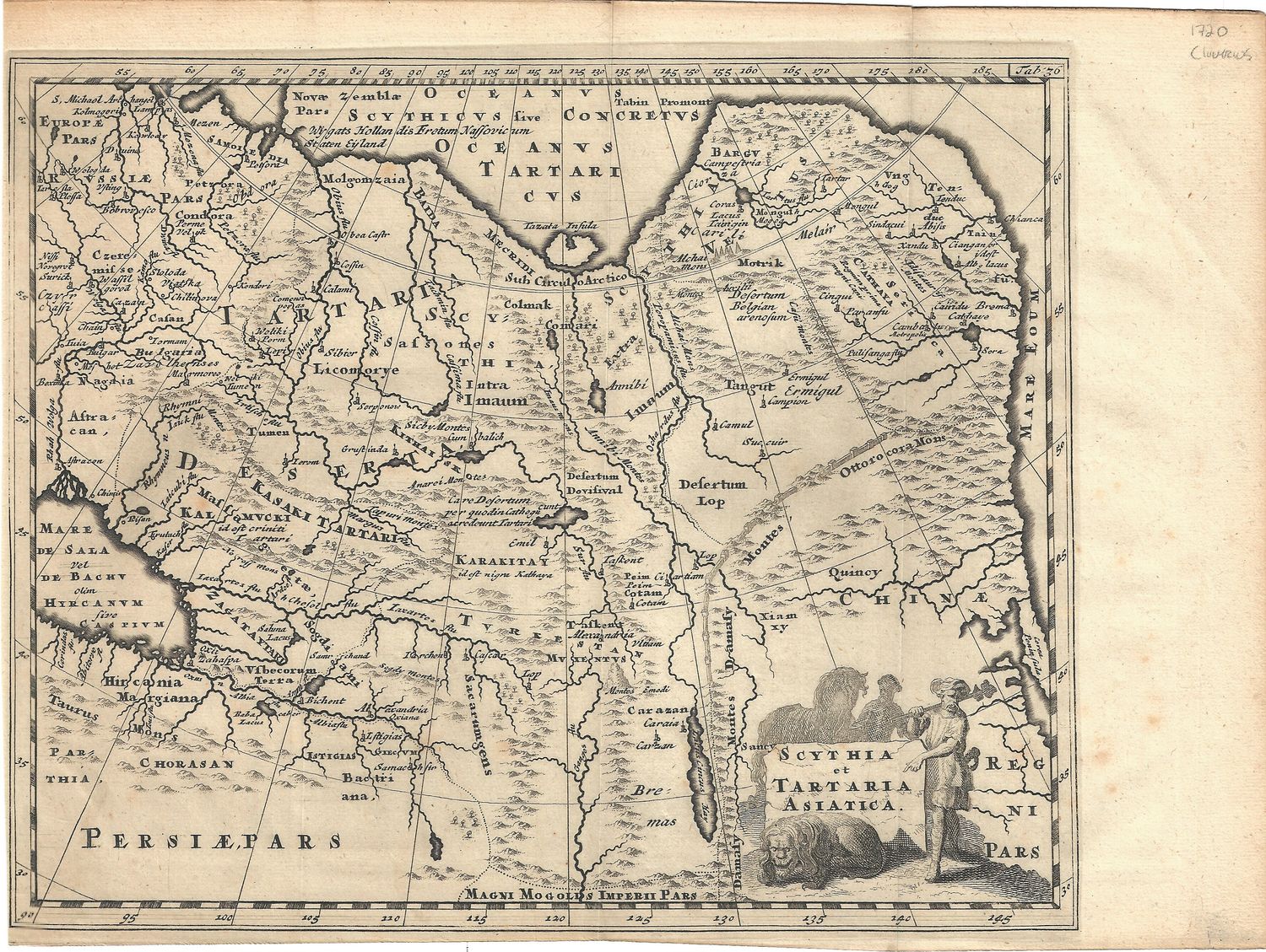 1720 Map of Scythia et Tartaria Asiatica by Cluverius