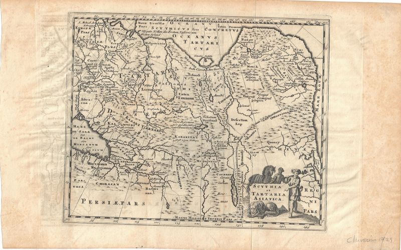 1729 Map of Sarmatia et Scythia Russia Tartary by Cluverius full sheet