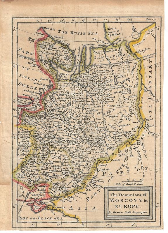 1747 Map of the Dominion of Moscovy in Europe by H. Moll