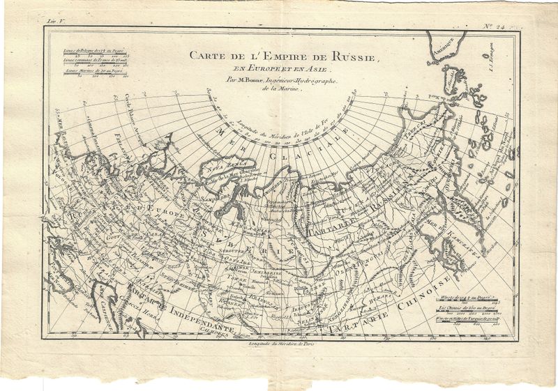 1740 Map of the Russian Empire by Bonne