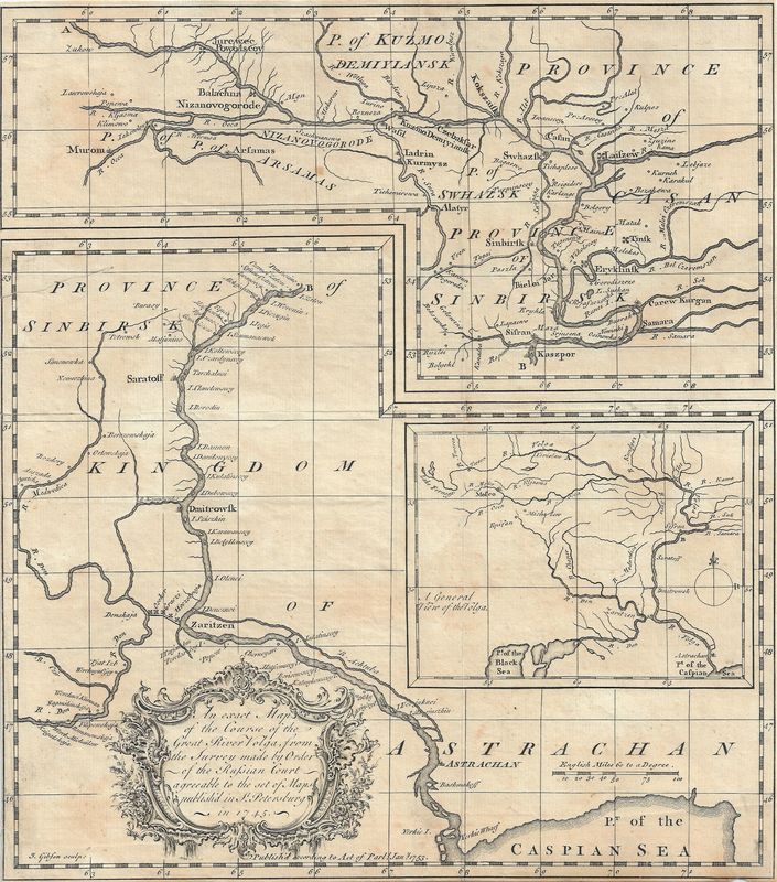 1753 An Exact Map of the Course of the Volga River by John Gibson