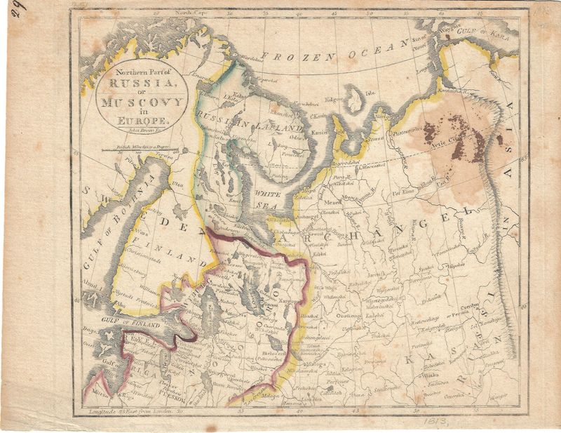 1813 Map of Northern Russia by J. Bower